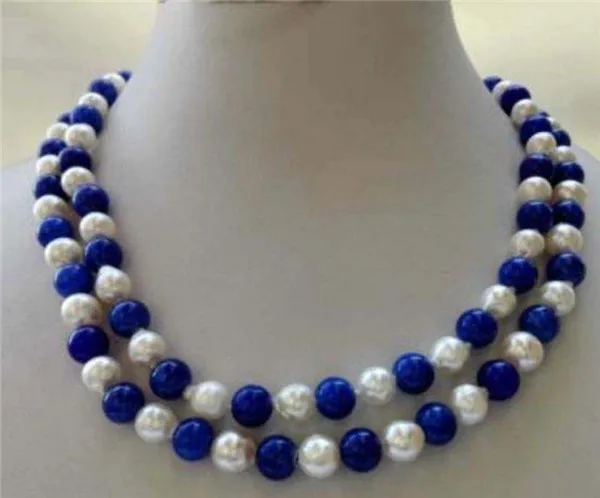 

HABITOO Luxury Natural 9-10mm White Round Freshwater Pearl Blue Lapis Lazuli Bead Choker Necklace for Women Fashion Jewelry Gift