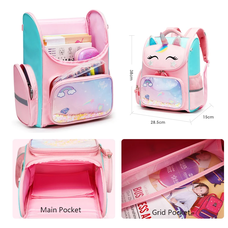 Orthopedic Back Girl School Bags  Children Books Bag Waterproof Nylon 3D Space