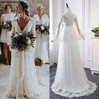 Кружевное свадебное платье в стиле бохо, с длинным рукавом, а-силуэт, с открытой спиной и шлейфом, плиссированные пляжные свадебные платья, платье невесты, 2022