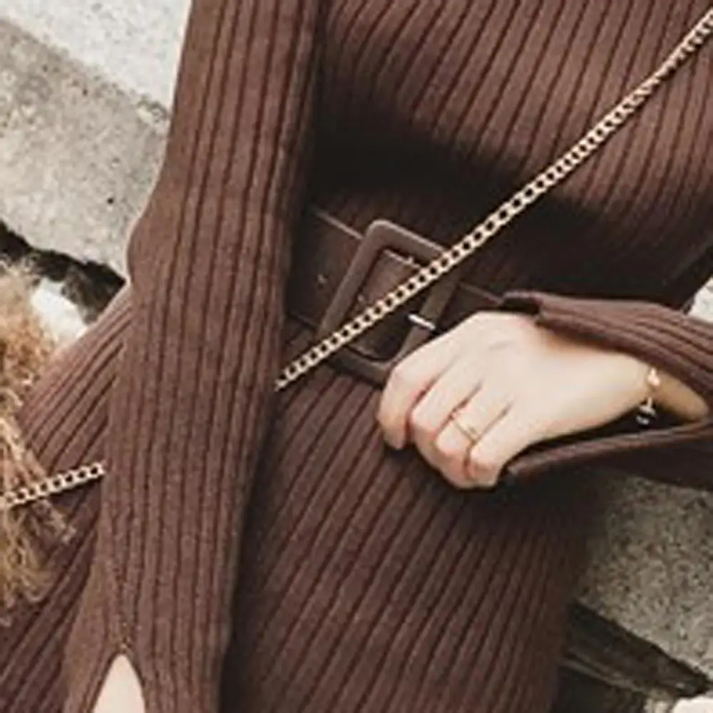 Женский трикотажный свитер с круглым вырезом и длинным рукавом | Женская одежда