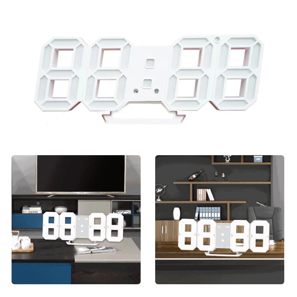 

LED Wall Clock Display 3D Digital Hanging Nightlight Wall Clocks for Home Living Room Office Electronic Clock Bedroom Whit