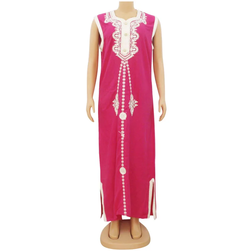 

Summer Holiday Appliques Pearl V Neck African Dresses Beach Style Cotton Sleeveless Women Dresses Vestidos