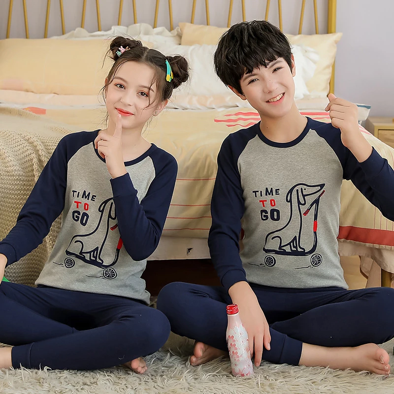 Cotton Children's Pajamas Long Sleeve Clothes for Teen Girls Nightwear Home Suit Teenages Sleepwear Tshirt Pant Pyjamas Kids |