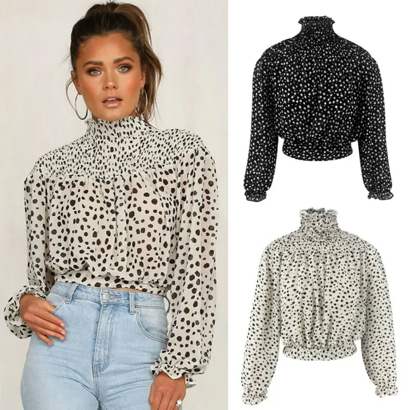 Женская шифоновая блузка с длинным рукавом черная или белая Повседневная