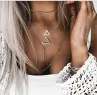 Docona Boho серебряный цвет треугольник кулон ожерелье для женщин Подвески многослойная Регулируемая цепь до ключиц эффектные ювелирные изделия ошейник