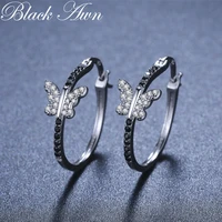 black awn classic 925 sterling silver butterfly trendy spinel engagement hoop earrings for women fine jewelry bijoux i121