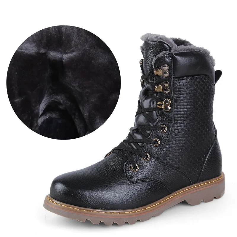 

2020Motorcycle boots Natural Wool Winter Shoes Men Warmest Genuine Leather Handmade Snow Winter Men Boots Punk Boots Plus velvet