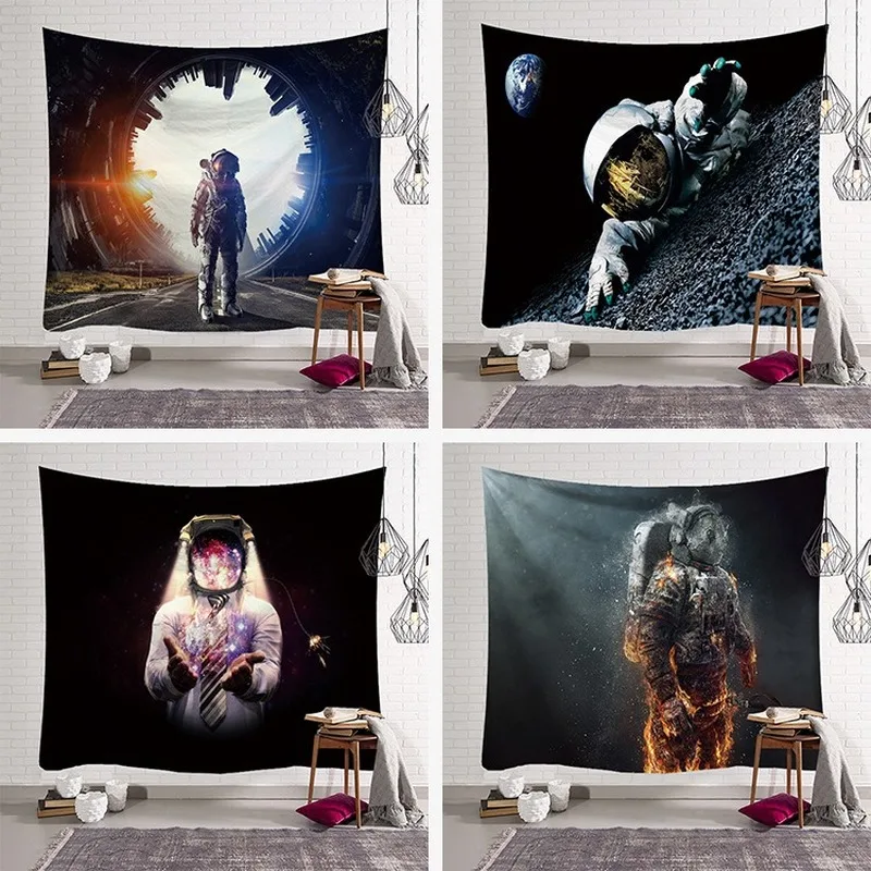 

Spaceman Tapestries Colorful Dye Wall Hanging Hippie Fantasy Outer Space Astronaut Wall Tapestry For Bedroom Dorm Decorations