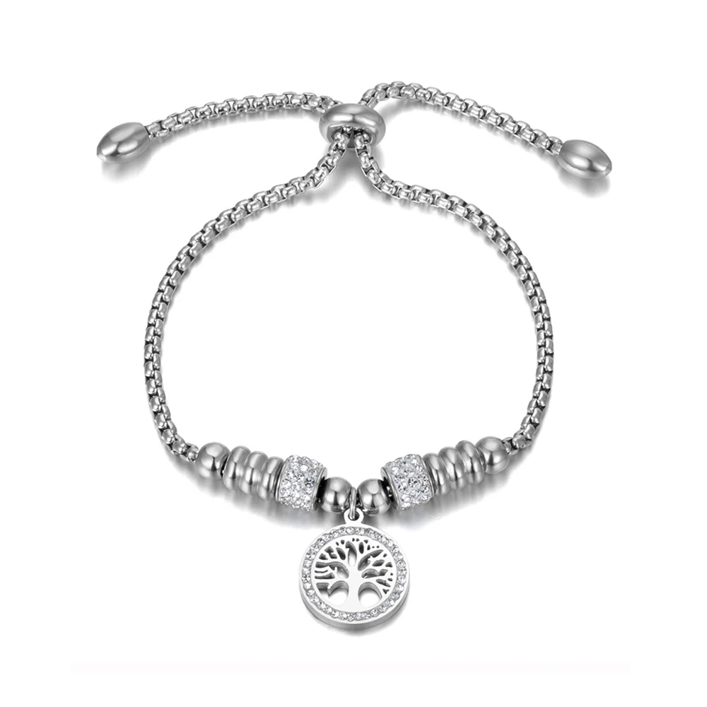 Lokaer Titanium Stainless Steel Mosaic Crytal Tree Charm Bracelets For Women Rose Gold Adjustable Chain &amp Link Bracelet B20055 |