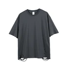 Оригинальная креативная трендовая хлопковая Ретро футболка в стиле хип-хоп с отверстиями, модная уличная Свободная Повседневная Однотонная футболка в стиле хип-хоп с коротким рукавом