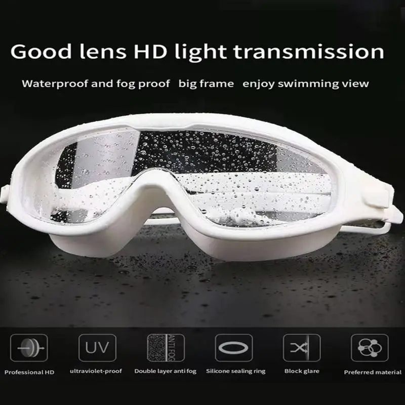 

Очки для плавания с большими линзами для мужчин и женщин, водонепроницаемые и противотуманные силиконовые затычки для ушей с защитой от уль...