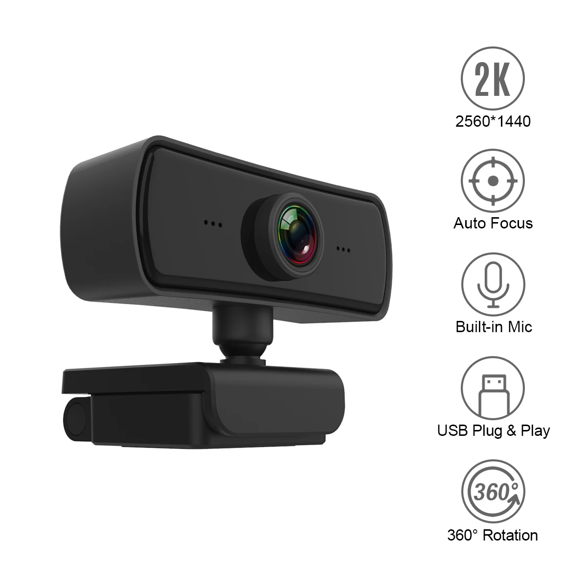 

1080P HD Computer Camera Video Conference Camera Webcam 2K Resolution Auto Focus 360 Rotation H.264 Video with Microphone