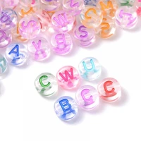 new fashion transparent mixed letter acrylic beads round flat loose spacer beads for jewelry making diy charms bracelet necklace