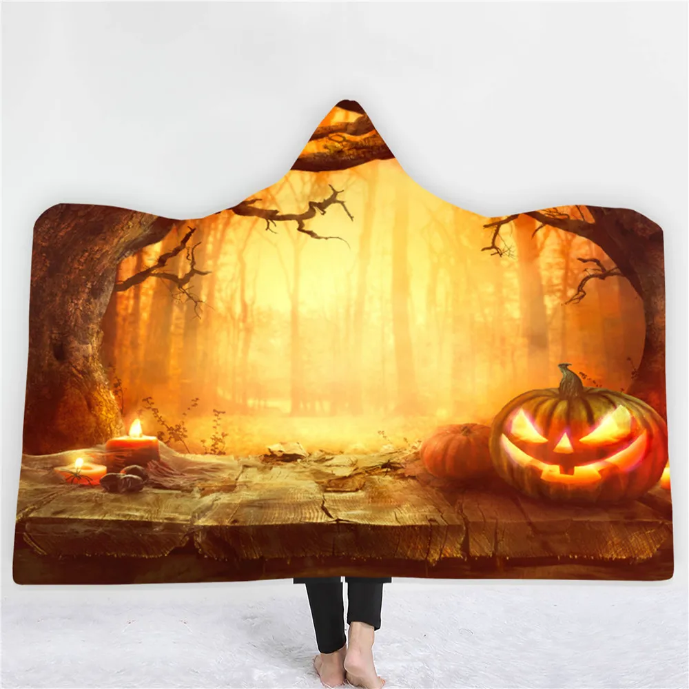 Одеяло с капюшоном для Хэллоуина переносное одеяло 3D принтом взрослых и детей