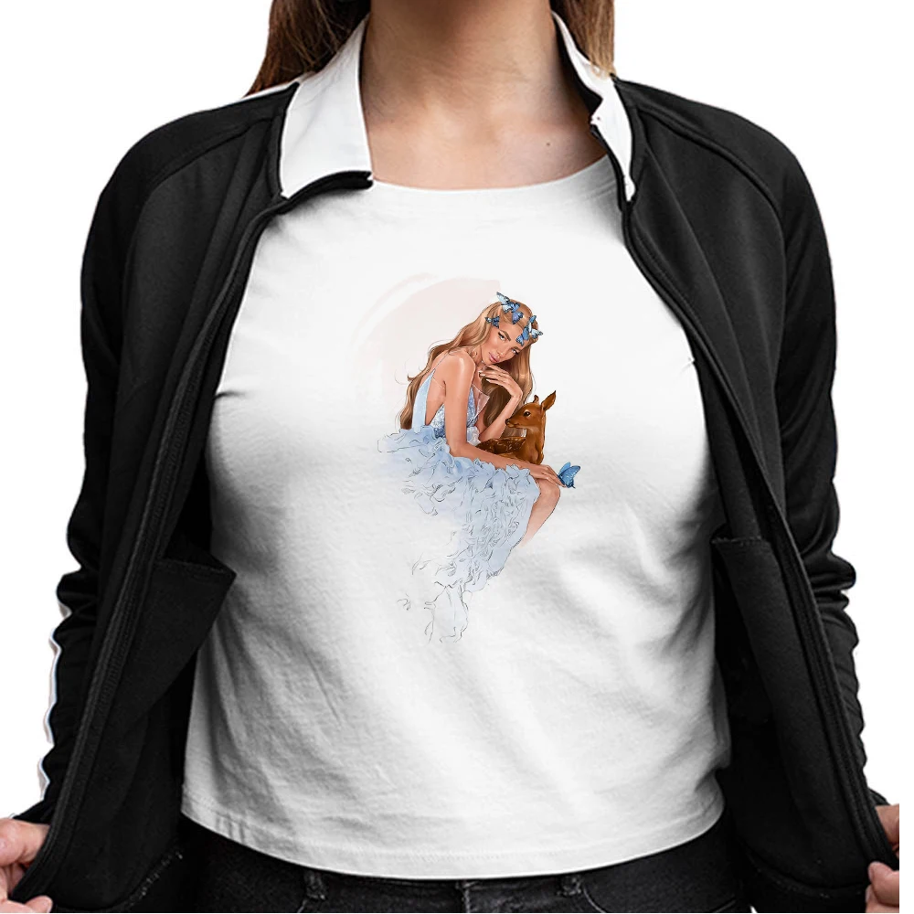 

Simplicity T-shirt Women Casual Exquisite Round Neck White T Shirt Beauty Photo Fashion Printed High Quality Pop Casual Tshirt