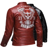 new mens fashion skull print leather jacket casual motorcycle pu leather windproof jacket punk style leather jacket