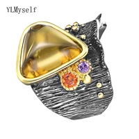 charming hiphop rock gold triangle topaz stone rings for women 2 tone jewelrytrendy jewellery
