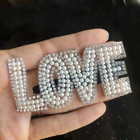 pearl crystal rhinestone letter love patches for clothing iron on clothes appliques badge stripes fabric sticker apparel accesso