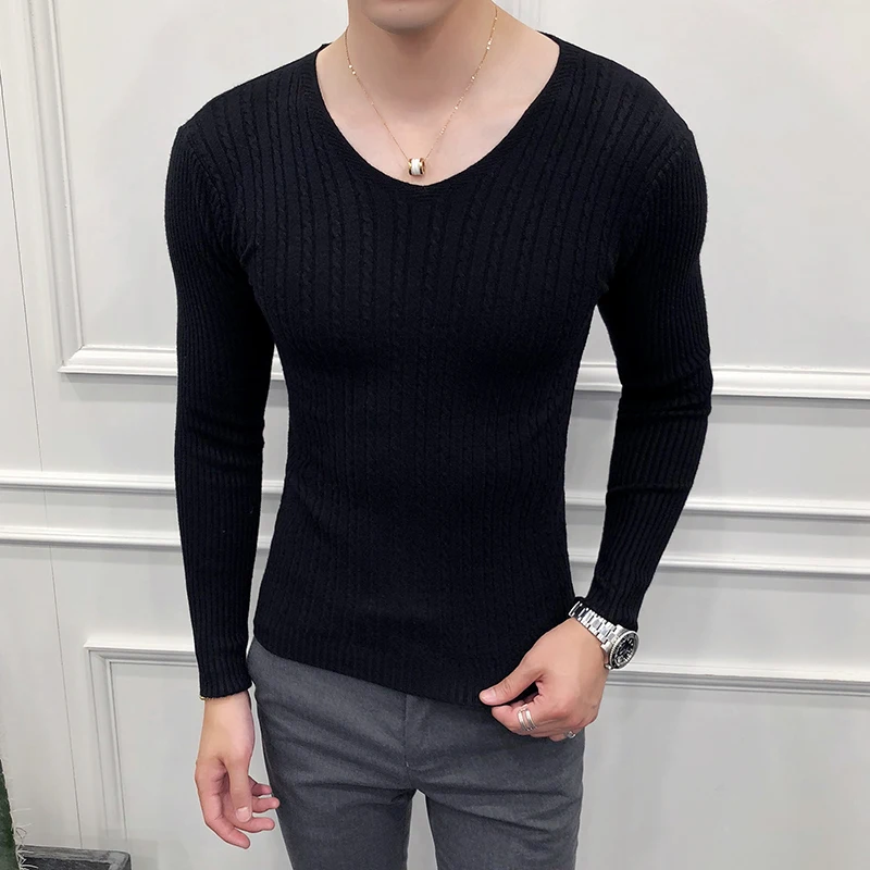 Мужской Повседневный свитер с длинным рукавом Pull Homme приталенный вязаный v