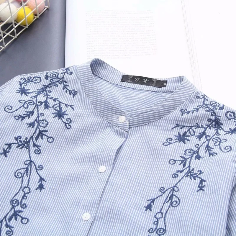 Блузка женская с вышивкой в полоску х/б коротким рукавом | Женская одежда