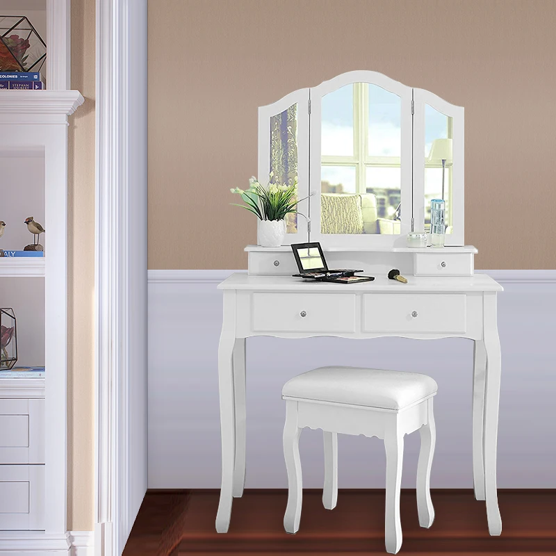 Домашняя мебель туалетный столик для макияжа с табуретом 4 ящика 3 зеркала мягкой
