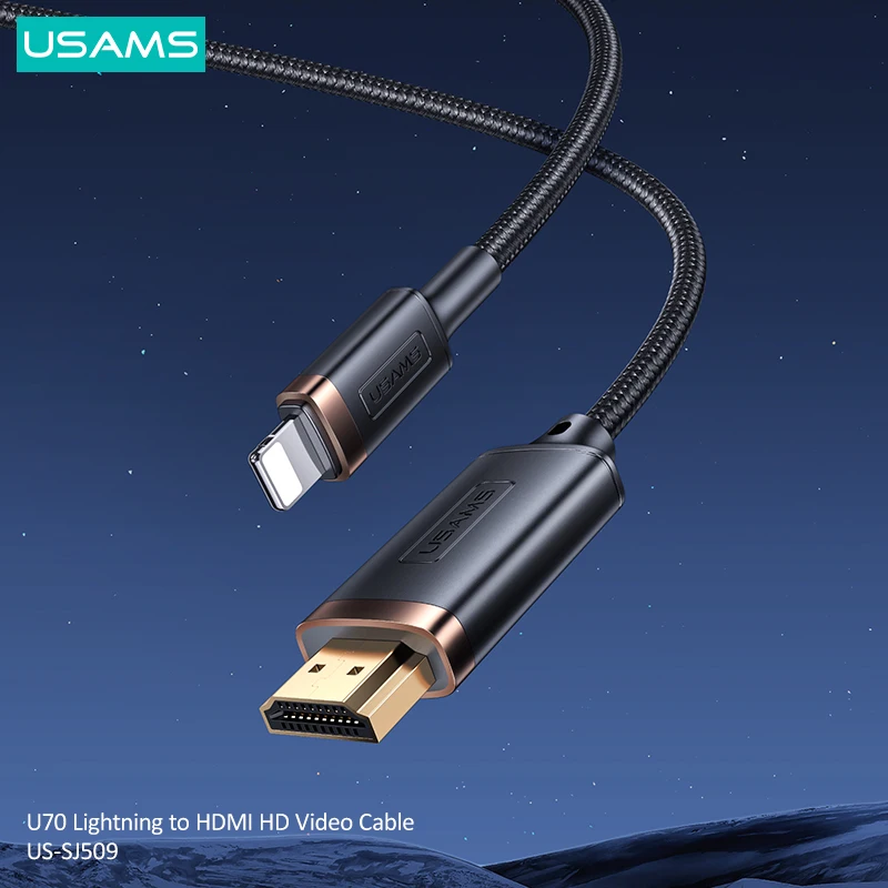 usams 2m 1080p ultra hd lightning to hdmi compatible audio video cable for iphone ipad tv box displayer laptop vr equipment free global shipping