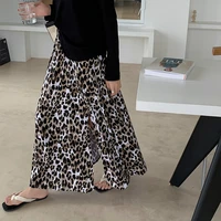 qiukichonson midi long skirts womens slit skirts 2021 korean fashion thin summer leopard print casual high waisted knit skirts