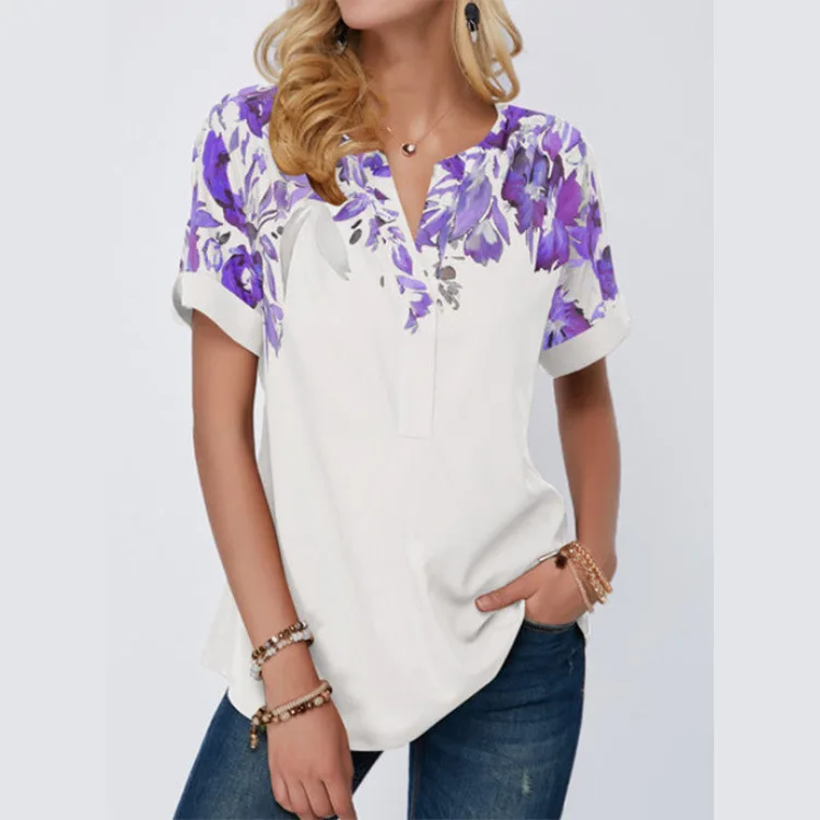 

T-shirt 5XL Plus Size Tops V-Neck Women's Loose Tee T-shirt short-sleeved Tops Summer Casual tops tees For Women Blouse (3)