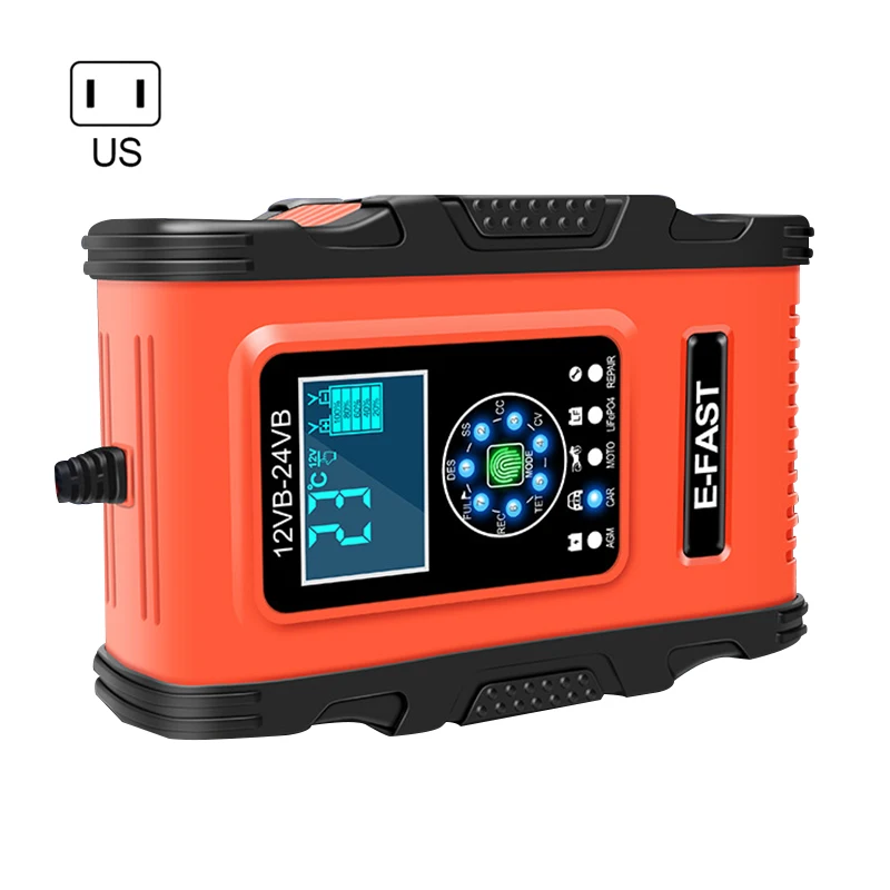 

6-200Ah Car Charger 12V 24V 12A 7-segment Smart Charger Lead-acid Battery Marquee Charger Full Automatic Car Battery Charger