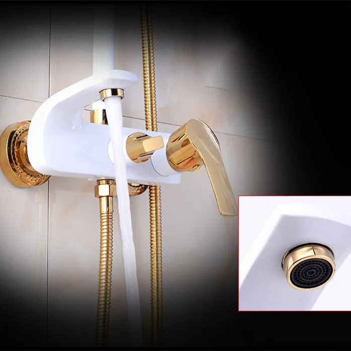 shower set sdsn white gold bathroom shower system quality copper brass bathtub faucet rainfall shower head spa bath shower sets free global shipping