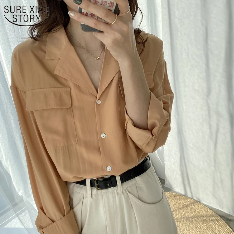 

2021 Новинка осени в Корейском стиле корректирующие шифоновая блузка с длинным рукавом Блузка Для женщин нейтральный минимализм рубашка 10945