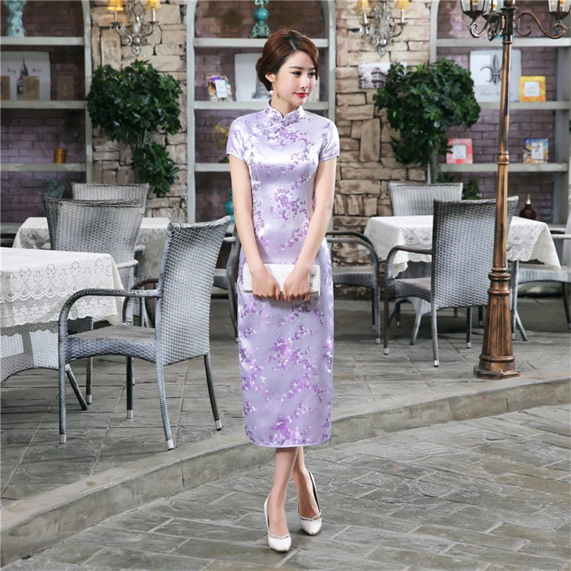 Color14 17 видов цветов женское китайское свадебное платье Cheongsam традиционное атласное шелковое красное платье с принтом на год Ретро Выпускные вечерние длинные Qipao S-6XL - Цвет: Color14
