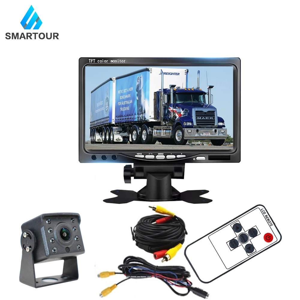 with 1 camera Smartour Автомобиль ИК светодиодный Резервное копирование Камера 4-контактный разъем+ " ЖК-дисплей Цвет TFT автомобильный монитор заднего вида и аксессуары для автобуса грузовика RV - Название цвета: with 1 camera