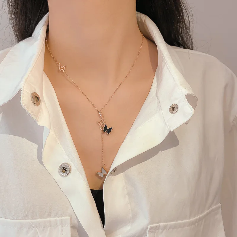 

Fashion Trend Titanium Steel Butterfly Pendant Necklace Korean Temperament Clavicle Chain Net Red Super Immortal Per