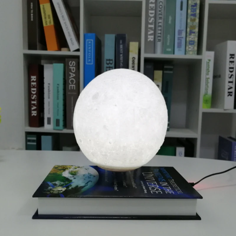 저렴한 새로운 이상한 선물 사무실 침실 테이블 장식 마그네틱 서스펜션 달 글로브 책 모양 램프 베이스 플로팅 야간 조명