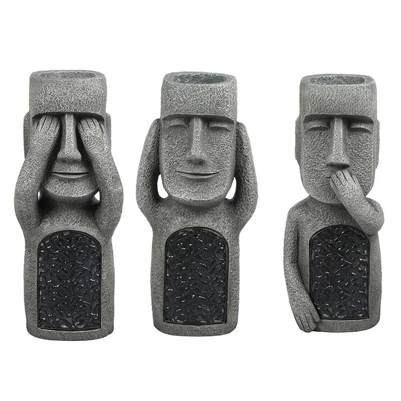 

3PCS LED Light Resin See And Hear Flower Pot Decoration Easter Decoration Garden Decoration Set