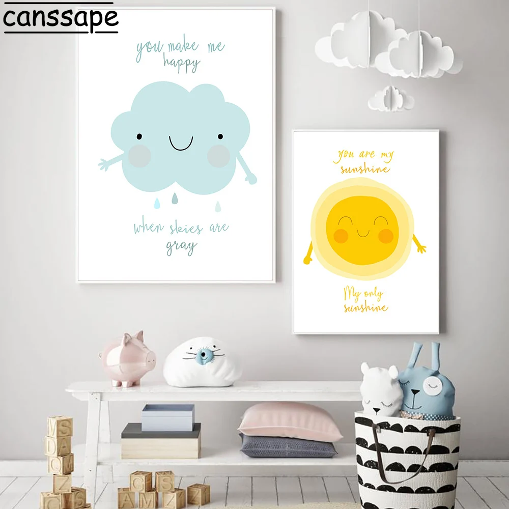 Настенный скандинавский постер с изображением солнца и облака Картина на холсте