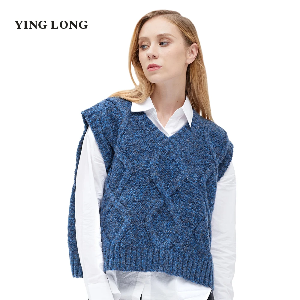 YingLong Офисная Женская свободная Элегантная Модная Вязаная безрукавка с v-образным