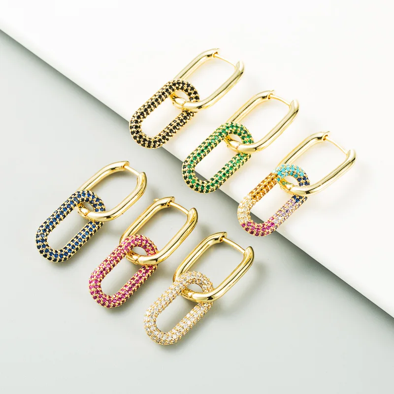 

Dangle Earring Gold Geometric Zircon Drop Earrings for Women Hip Hop Accessories Luxury Jewelry Fashion Oval Rectangle Earrings