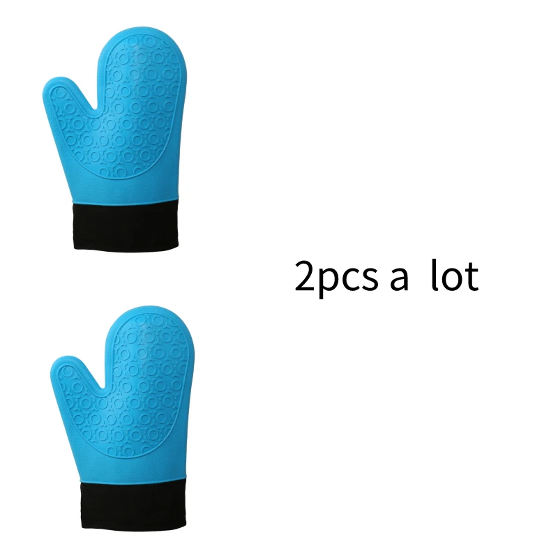 2pcs Лидер продаж 2 шт. Красный силиконовый кухня перчатка для печи Potholder с удлиненной холст рукавом шить для гриля и барбекю - Цвет: 2pcs