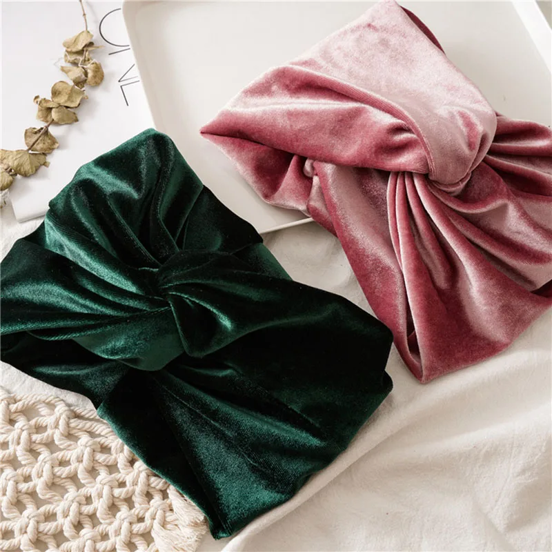 

All-match Hair Accessories Elastic Hair Band Wide Stretch Head Wrap Women Solid Color Simple Fashion Golden Velvet Headband