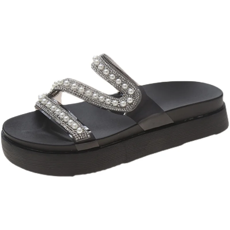 

Loafers Slippers Soft Women's Shoes With Platform Low Slides Pantofle Shale Female Beach Comfort Flat Summer 2021 Sabot PU Casua