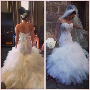 Nigerian Mermaid Wedding Dress tiered Saudi Arabia Real Pictures Custom Made Plus Size Bridal Women Wedding Gowns Dress African