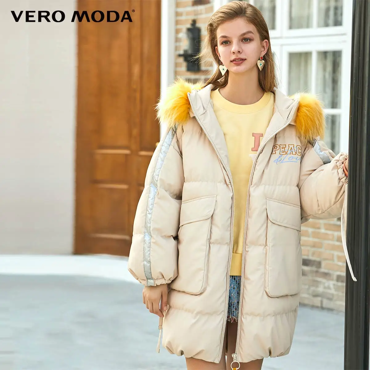 Snow white Vero Moda Новое Женское вышитое контрастное пальто средней длины с капюшоном | 319409514 - Цвет: Snow white