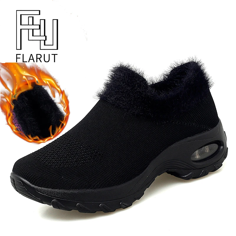 Зимняя спортивная обувь женские кроссовки с теплым мехом и плюшевой подошвой для