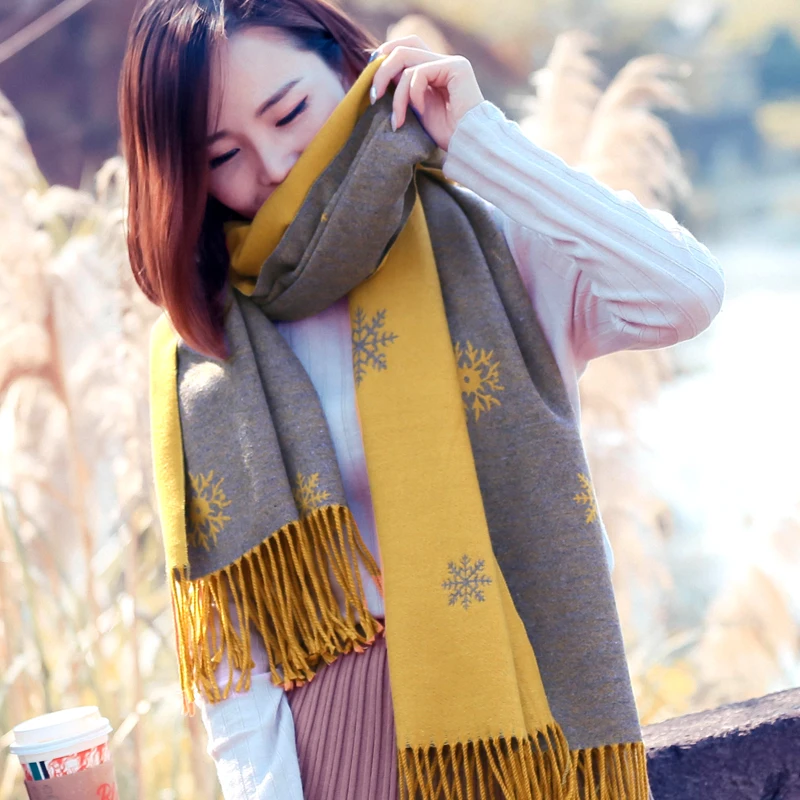 

Female Wool Scarf women Cashmere Scarves Wide Lattices Long Shawl Wrap Blanket Warm Tippet Autumn Winter