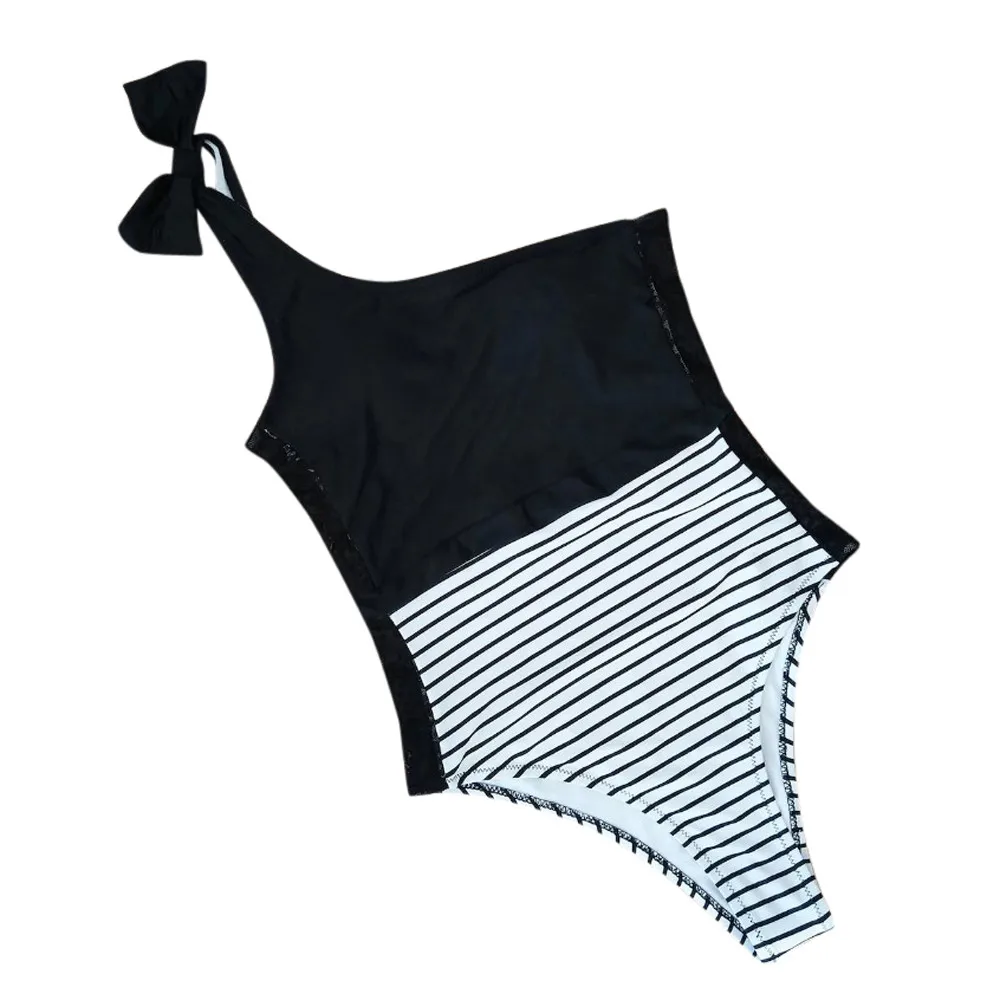 

Women Bikini Swimsuit Girl One Shoulder Striped Lace Sexy Padded Bathing Bodysuit Swimming One-piece Swimwear Biquini Hot