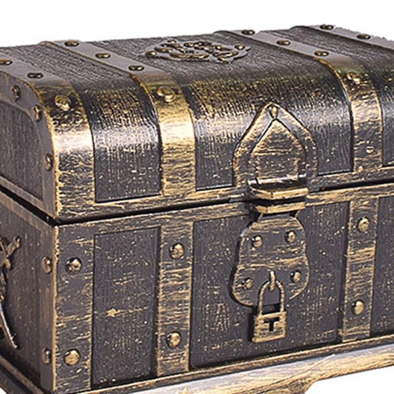 

2x Pirate Treasure Chest Treasure Chest Keepsake Jewelry Box Plastic Toy Treasure Boxes Electroplating Gold & Bronze