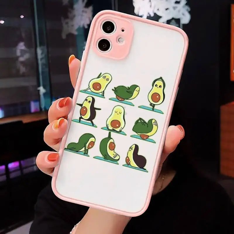 

Cute avocado cartoon Phone Cases Matte transparent For Pink iPhone 12 Mini 11 Pro XR XS Max 7 8 Plus X Back Cover