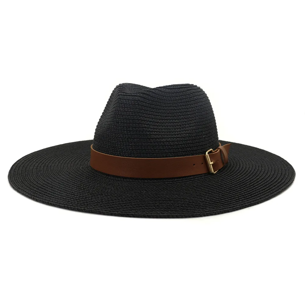 

Summer Lager Brim Caps For Women Retro Panama Jazz Khaki Belt Straw Hats Outdoor Sun Women And Men Casual Straw Hats